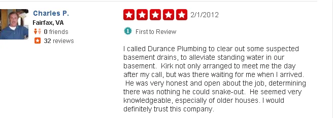 durance plumbing 5 star review