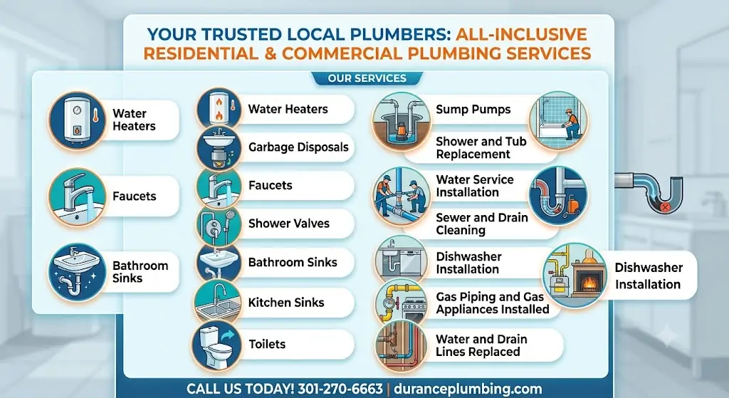 Plumber Beltsville MD - Durance Plumbing residential and commercial plumbing services including water heaters, faucets, and drain cleaning
